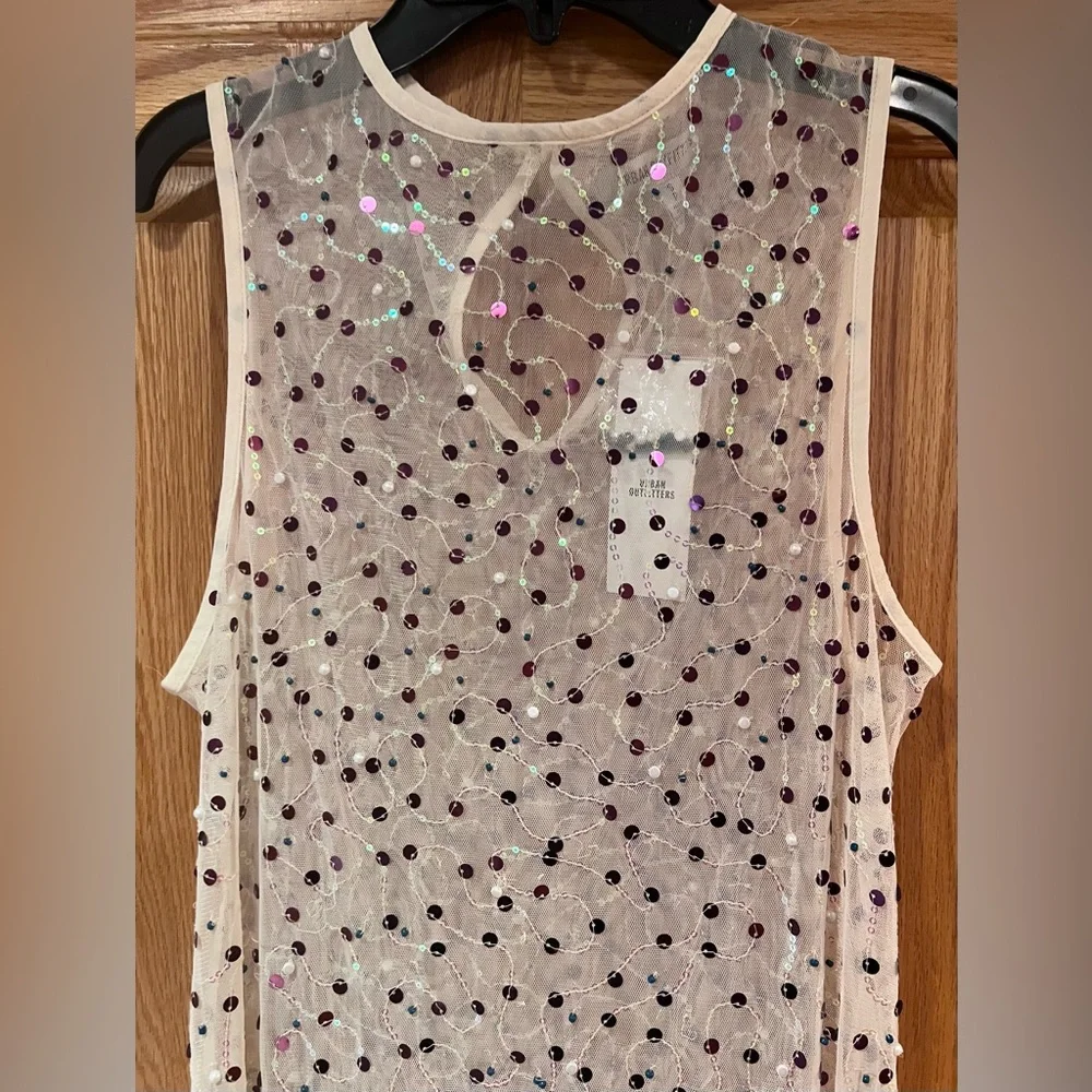 Urban‎ Outfitters Hunter Sheer Sequin Beaded High Leg Slit Midi Dress Size Small